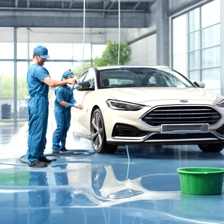 Técnico lavando auto con espuma